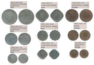 George VI, set of 9 Proof Restrike, set of 3, Half Silver Rupee, ½ and ¼ and set of 3, Cup
