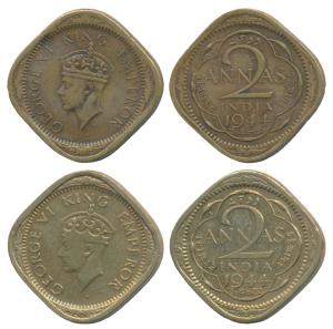George VI, Cupro-Nickel 2 Annas, 1944, Bombay Mint, 2nd head, dot before and after the dat