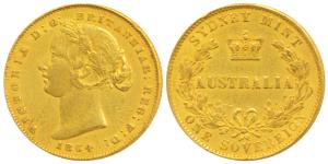 Australia, Victoria, Gold Sovereign, 8g, 1864, Laureate head, Sydney Mint, (KM 4). Very Fi