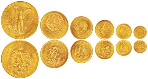 Mexico, Gold set of 6 different, Gold 50 Pesos, 41.67g, 1947, obv. Centennial of Independe