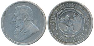 South Africa, Silver 2 Shillings, 11.2g, 1892, rev. arms with design (KM 6). Very Fine, Sc