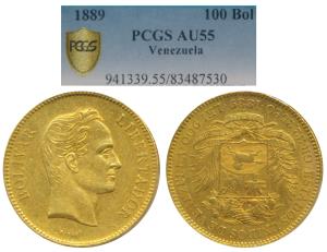 Venezuela, Gold 100 Bolivares, 32.25g, Caracas Mint, rev. arms of the state within sprigs 