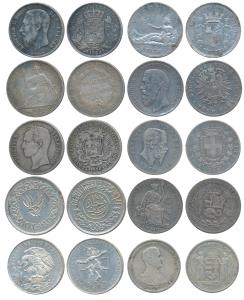 Assorted Silver Crowns (10), Belgium, Leopold II Roi, Silver 5 Franc, 1869, (KM 24); Germa
