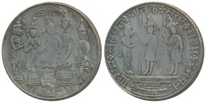 Ram Tanka, Silver Temple Token, 27.05g, obv. Rama and Lakshmana standing with Hanuman stan