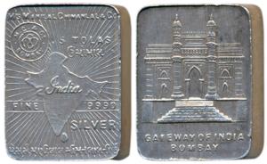 Silver Bar, Ms. Manilal Chimanlal & Co, 5 Tolas, 58.18g, obv. map of undivided India, rev.