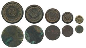 Brass Weights of Nawanagar State (6), each weight with the inscription Jam Shri Vibhaji Na