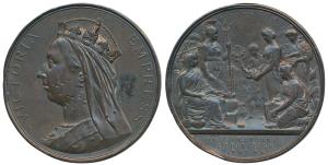 Calcutta International Exhibition, 1883-1884, Copper Medal, 76.5mm, obv. crowned draped bu