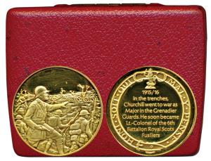 Sir Winston Churchill, Gold Gilt Silver Medal, 24.1g, scene of Churchill leading men in th