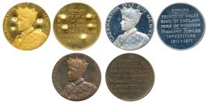 Edward Diamond Jubilee Investiture, set of 3 Medals, Gold 14.7g, Silver 19g and Bronze 24g