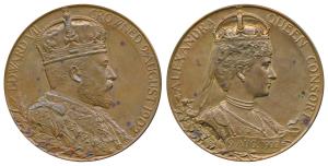 Edward VII Coronation Medal, Copper, 81.3g, obv. bust of the Emperor to right, rev. bust o
