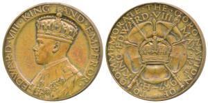 Edward VIII Coronation Medal, Bronze, 11.7g, obv. crowned bust of the ruler to left, rev. 