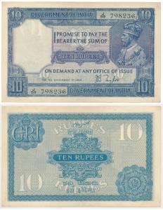 George V, Rupees 10, 2nd issue, 1926, signed J. B. Taylor, (J&R 3.7.2). About Extremely Fi