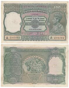 George VI, Rupees 100, 1938, Lahore, signed J.B. Taylor (J&R 4.7.1E). Very Fine+, nice ove