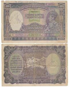 George VI, Rupees 1000, 1938, Karachi, signed by J. B. Taylor, (J&R 4.8.1D).Slight tear in