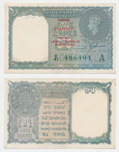 Burma, George VI, Rupee 1, 1947, signed C. E. Jones, red overprint Burma Currency Board Le