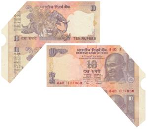 Rupees 10, signed C. Rangarajan, Error, margin with extra paper and part of the next note 