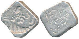 Archaic Punch Marked Coinage, attributed to Sursena Janapada, Silver ½ Karshapana, 1.63g, 