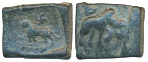 Post-Mauryan, Taxila (local coinage), ’Punch-mark’ type, Copper Karshapana, 9g, obv. lion 