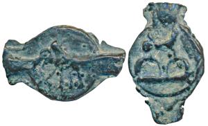 Kaushambi Region, Mauryan Copper Kakani, 2.58g, Cast Technique, obv. elephant walking left
