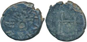 Almora, Mrugabhuti (c. 200 BC), Copper Unit, 8.36g, obv. deer, arrow in railing, zig-zag l