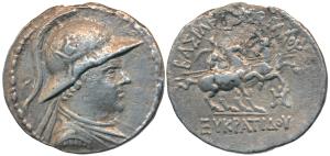 Indo-Greeks, Baktria, Eukratides I (c. 171-145 BC), Posthumous issue, Silver Tetradrachm, 