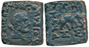 Indo-Greeks, Lysias (c. 145-135 BC), Copper Square Drachm, 6.46g, obv. Hercules facing to 