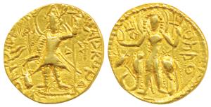 Kushanas, Vasudeva II (c. 250-260 AD), Gold Dinara, 7.78g, obv. king standing facing, head
