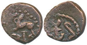 Post-Kushana, Kota Bala Series, Copper Unit, 5.07g, obv. Brahmi legend Kota Bala, rev. hum