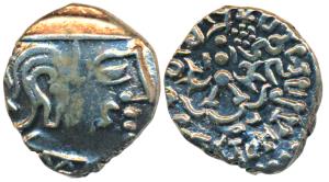 Guptas, Kumaragupta, Silver Drachma, 2.24g, obv.bust of the king to right, rev. stylized g