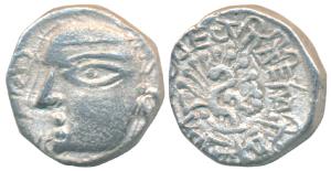 Maukharis, Avantivarman (c. 585-600 AD), Silver Drachma, 2.20g, obv. bust of the king faci