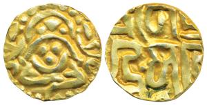 Kalachuris of Tripuri, Gangeya Deva (1015-1040 AD), Base Gold Dinara, 3.87g, obv. Goddess 