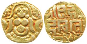 Gahadavalas of Kanauj, Govinda Chandradeva (1114-1154 AD), Gold Dinara, 3.79g, obv. Goddes