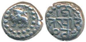 Chowhans of Ranthambhor, Jaitra Simha, Silver Dramma, 4.38g, obv. lion facing to left; rev