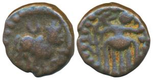Later Pandyas of Arkat, Vira Pandya (c. 1335-1364 AD), Copper Kasu, 2.74g, obv. bull wakin