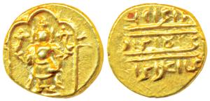 Vijayanagar Empire, Venkitapati Raya III, Gold ½ Pagoda, 1.7g, obv. Tirupati Balaji / Venk
