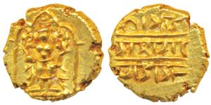 Vijayanagar Empire, Venkitapati Raya III, Gold ½ Pagoda, 1.7g, obv. Tirupati Balaji / Venk