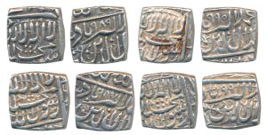 Akbar, Silver Square ½ Rupee (4), Dar-ul-Sultanat Ahmedabad Mint (mint name off flan), Kal