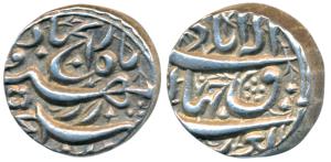 Akbar, Silver Rupee, 11.42g, Allahabad Mint, rebellion issue of Jahangir, mint name at top