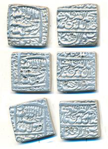 Akbar, Silver Square Rupee (3), Dar us- Sultanate Fathpur Mint, AH 987, 988 and 989, Kalim