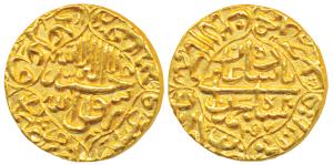 Shah Jahan, Gold Mohur, 10.88g, Akbarabad Mint, AH 1057/21, Kalima within quatrefoil on ob