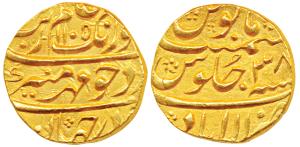 Aurangzeb, Gold Mohur, 11.09g, Allahabad Mint, AH 1105/38 (KM 315.9). Extremely Fine, Rare