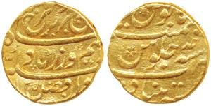 Farrukhsiyar, Gold Mohur, 10.89g, Khujista Bunyad Mint, AH 1125/Ahd (KM 390.19). Very Fine