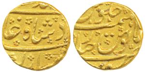 Muhammad Shah, Gold Mohur, 10.88g, Farkhanda Bunyad Hyderabad Mint, (KM 438.8). Probably a