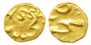 Muhammad Shah, Gold Fanam, 0.18g, Ganjikota Mint, complete mint name visible. Extremely Fi