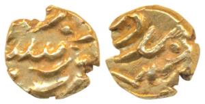 Muhammad Shah, Gold Fanam, 0.37g, Kolar Mint, clear mint name on rev. About Extremely Fine
