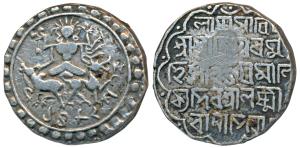 Vijaya Manikya (SEc 1454-1486, 1532-1564 AD), Silver Tanka, 10.6g, obv. Ardhanarishvara co
