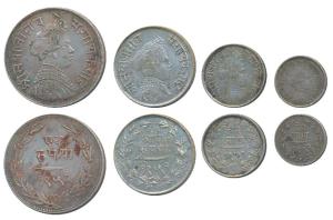 Sayaji Rao III, set of 4, Silver Rupee, ½ Rupee (8 Annas), ¼ Rupee (4 Annas) and 1/8 Rupee