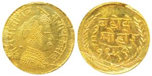 Sayaji Rao III, Gold 1/6 Mohur, 1.06g, VS 1959 (1895 AD), obv.portrait of the Maharaja, na