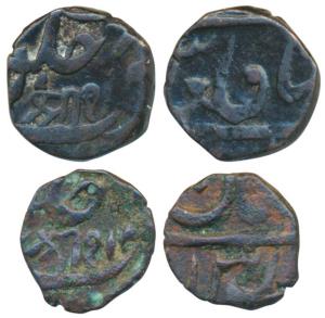 Copper Trambio, 1.91g, in the name of Shah Jahan III; the second Copper Falus, 4.54g, both
