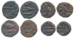 Jawad Mint, Anonymous Issue, Copper paisa (4), different symbols, all with scimitar except